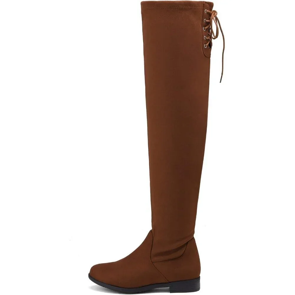 Women's Tan Textile Suede Over The Knee Thigh High Winter Riding Long Boots